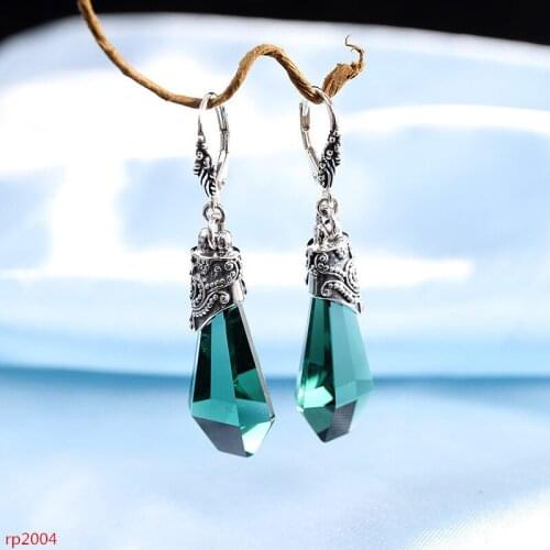 KJJEAXCMY boutique jewelry Thai silver s925 sterling silver jewelry cut green crystal earrings ear clip new clip