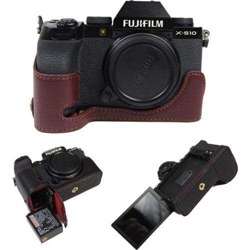 Retro Genuine Leather Camera Bottom Case For Fujifilm XS10 Fuji X-S10 Camera Bag Half Body Cover Case