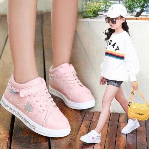 Kids Shoes School Pu Tennis Shoes Lovely Girls Princess Casual Shoes Children Running Sneakers Fashion Sequins Black/pink/white