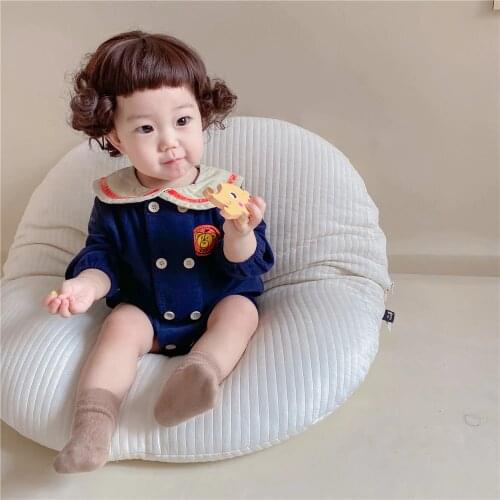 Ins childrens wear spring and autumn corduroy Khaki baby embroidered stickers bear Navy wind pack fart one-piece suit