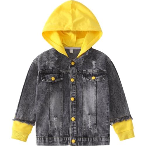 Korean Baby Boys Jeans Jackets Spring 2020 Children Denim Coats Cotton Letter Hooded Outerwear Clothes 8 To 12 Yrs Toddler Tops