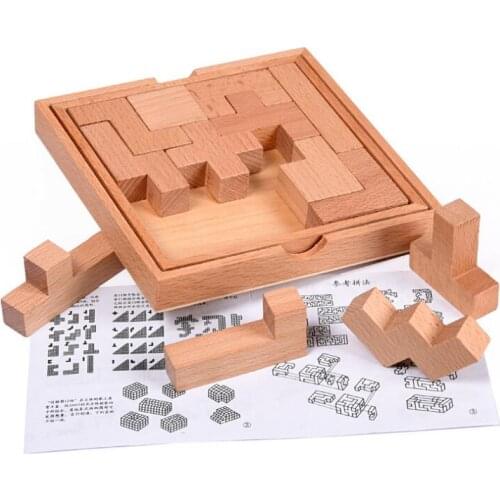 Challenging IQ Wooden Tangram Puzzle Logic Mind Brain Teaser Educational Puzzles Game for Adults Children