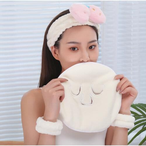 Face Care Hot Compress Headband Wristband Three-piece Coral Fleece Hair Holder Soft Toweling Hairband Bath Facial Tool for Women