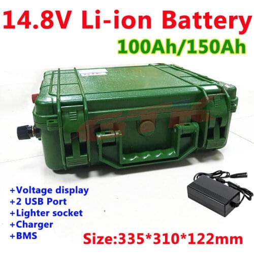 GTK Outdoor dedicated 14.8V 100Ah 150Ah lithium li ion battery pack with high quality BMS for mountaineering fishing+10A charger