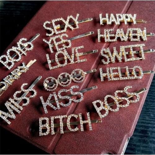 Hot 500pcs/lot Letter Word Rhinestone Crystal Hairpin Hairgrip Hairclips Hair Clip Grip Pin Barrette Ornament Hair