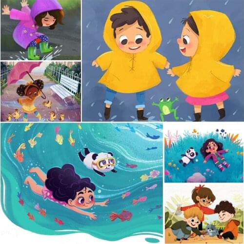 Cartoon Children Happy Childhood 5D Diy Full Square and Round Diamond Painting Embroidery Cross Stitch Wall Art Club Home Decor