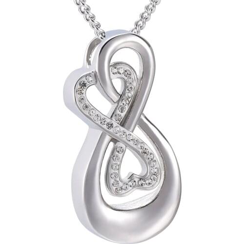 KLH10010 Infinity Cancer Ribbon Urn Necklace Cremation Jewelry For Your Love Ones Ashes-Hold Clear Crystal Infinite Memorial