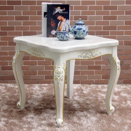 White European Style Small Tea Table Sofa Corner Solid Wood Marble Edge Telephone Living Room Square Tea Table Small Square Tabl