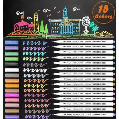Metallic Marker Pens 15 Color Soft Brush Tip Art Markers Sheen Glitter Painting Pen Card Making DIY Photo Album Scrap booking