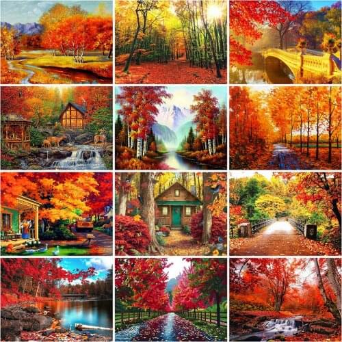 MomoArt 5D DIY Diamond Painting Sale Tree Full Square Diamond Embroidery Landscape Autumn Cross Stitch Mosaic Wall Decoration