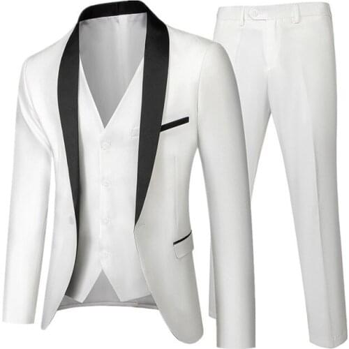 White Men Suits Black Shawl Lapel One Button Wedding Costume Homme Party Men Suits 3 Pcs Groom Prom Blazer Terno Masculino