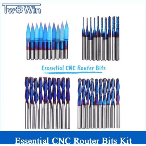 40pcs 3.175mm Blue Coated Essential CNC Router Bits End Mill Cutter Mini PCB Carbide Router Bits Kit Set For Milling Tools New