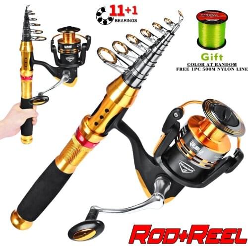 Fishing Reel And Rod Set 1.5m-3.6m Telescopic Fishing Rod + 11BB Spining Reel Combo Fishing Line Gift