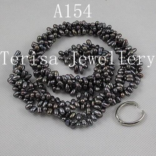 New Free Shipping A154, Grade AAA Pearl ,Size 5-6mm Length 80inch,Black colorNatural Fresh Water Pearls 100% real pearl