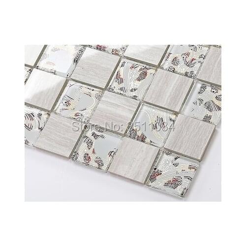 New coming Wood Gray wall mosaic tile wall sticker Glass Mosaic Tiles For Wall Decoration