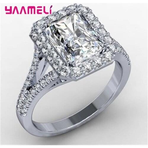 New Classic Style 925 Sterling Silver Square Cubic Zirconia Finger Rings For Women Girls Fashion Romantic Gifts