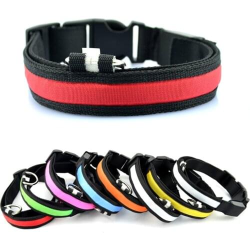 LED Dog Cat Collar Nylon Glow Flashing Light Up Night Safety USB Rechargeable Luminous Puppy Collars Pet Supplies AUG889