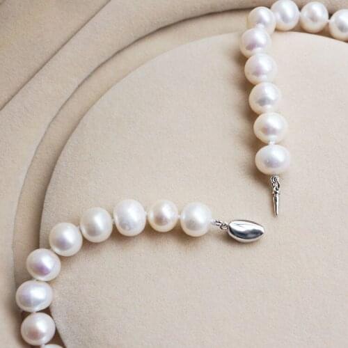 Natural 9-10MM akoya white pearl necklace 925 silver clasp round pearl, mother-in-law, jewelry, clavicle, mothers day gift