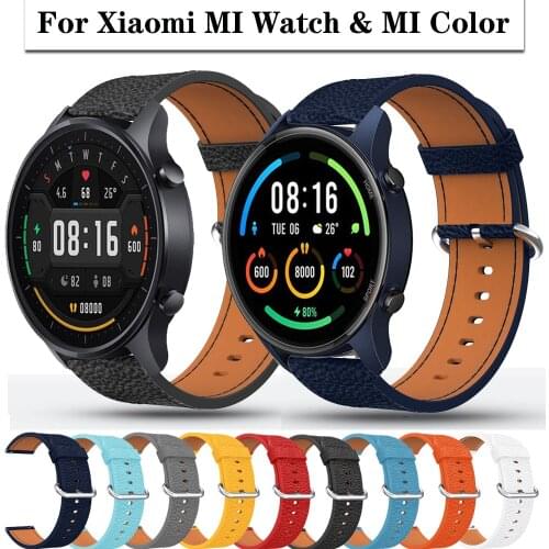 For Xiaomi MI Watch Strap Genuine Leather Band Replacement Classic Buckle Bracelet Belt 22mm Watchbands For MI Watch Color