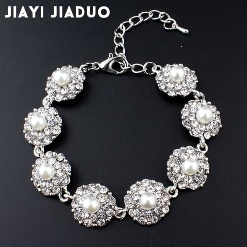 Jiayijiaduo Romantic floral bracelet bridal silver color elegant bracelet lady wedding jewelry imitation pearl