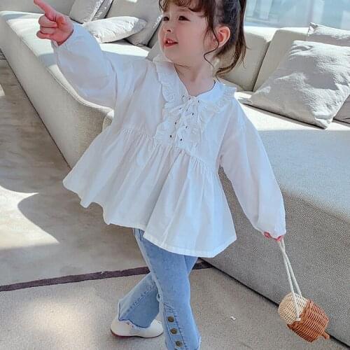 Spring And Autumn Girls' Shirt Simple Temperament Style Long Sleeve Shirt Dress Baby Waisted Frill 2021 New ChildrenS Clothing