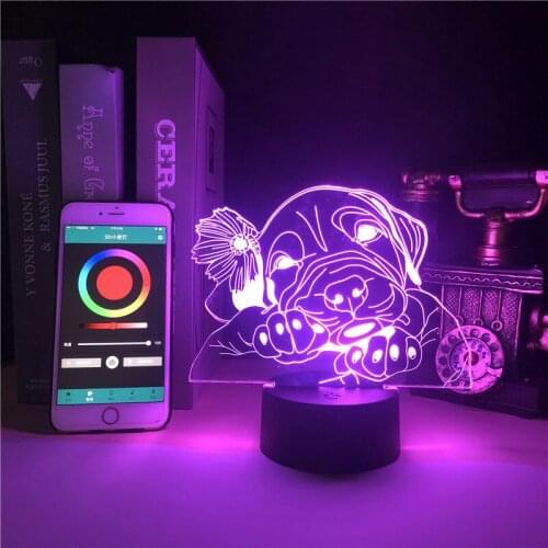 Pet Dog Puppy Smart Phone Control 3D Lamp Unique Gift for Infant Nightlight Anime Light Decorative 3D Optical Battery Powered