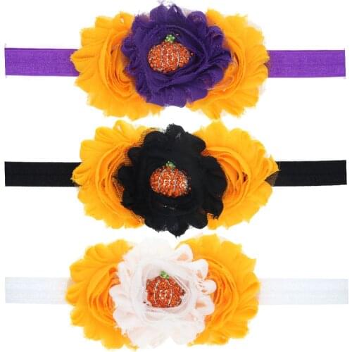 USA Top Seller 0-36M Baby Headbands Child Girls Rhinestone Pumpkin Elastic Hair Bands Ornaments Halloween Gift For Infants Kids