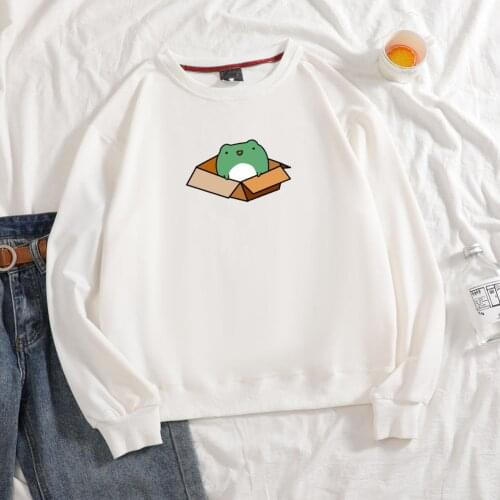 Kawaii Frog Hoodie Aesthetic Oversized Graphic Sweatshirt Crewneck Cotton Goth Clothes Women Punk Gothic Cute Hoodies for Girls