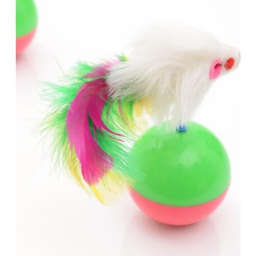 Funny Pet Cat Kitten Playing Toy Tumbler Teaser Mouse Feather Interactive Gift