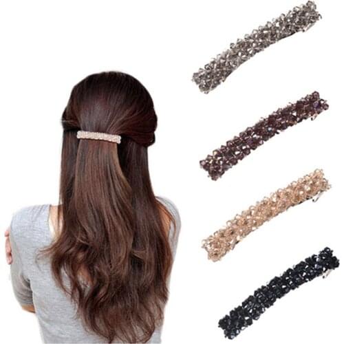 Retro crystal beaded spring hairpin simple word clip female fashion hairpin hair accessories