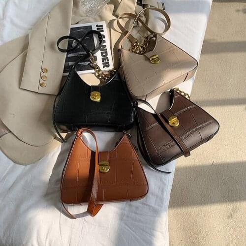 Stone Pattern PU Leather Crossbody Bags for Women 2020 Winter Branded Shoulder Handbags and Purses Luxury Chain Cross Body Bag