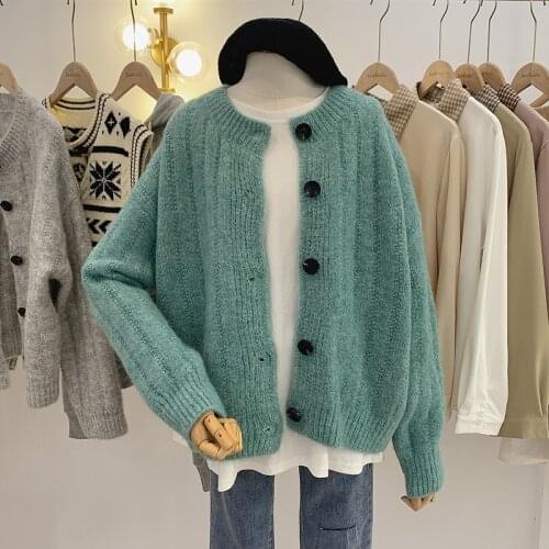 Autumn Winter Knitted Cardigan Women Long Sleeve Twist Loose Sweater Coat Fashion Solid Button Oversized Sweater Casual Outwear