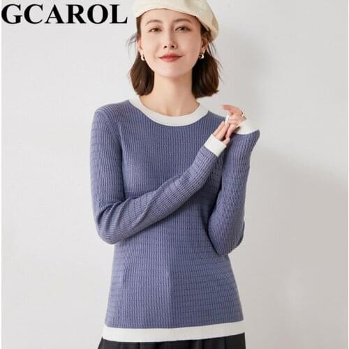 GCAROL New Women Color Spliced Elegant Sweater O Neck Close-fitting Warm Bottom Knit Pullover Spring Autumn Winter Chic Jumper