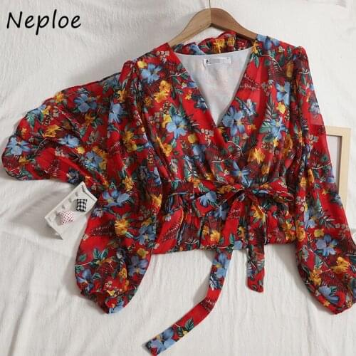 Neploe Temperament All-match Sweet Floral Print Vestido De Mujer 2021 New Gentle Chiffon Robe Female Bandage Pleated Dress Women