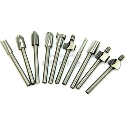 10Pcs 1/8" 3mm HSS Router Bits Wood Cutter Milling Fits Dremel Rotary Tool Set Drop Ship