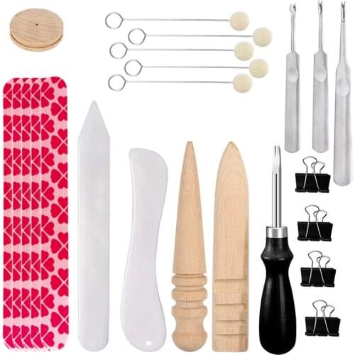 KAOBUY 23PCS Leather Edge Beveler With Leather Skiving Tools, Wool Daubers, Sanding Strip, 3 Different Size Shaped Groover