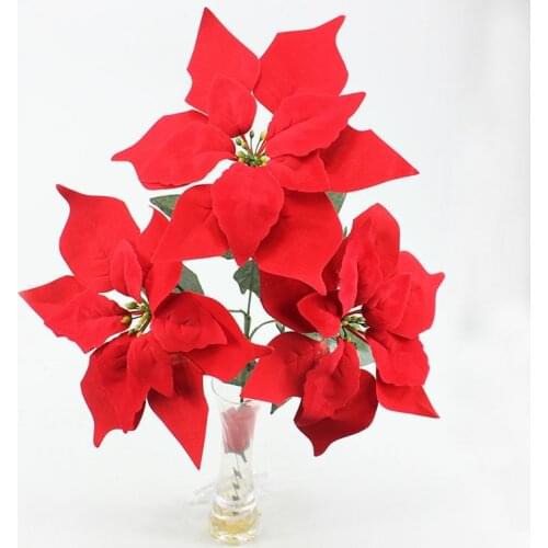 3 Heads Christmas Artificial Flowers10 pcs/lot New Simulation Flowers Festival Party Decoration Romantic Dining Table Decorating