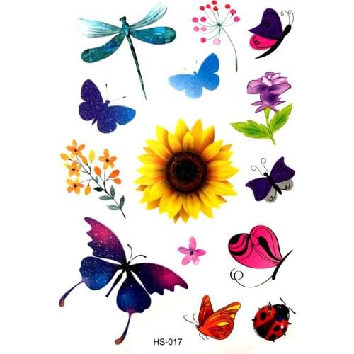 3PCS Flower Waterproof Temporary Tattoos Men dragonfly Animal temporary tattoos harajuku tatuagem Flash Gold tattoo henna tatoo