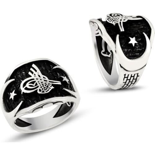925 Silver Moon Star Ottoman Rings for Men