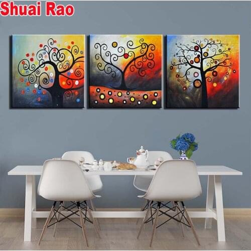 Abstract tree 3 pieces diamond embroidery full round 3d diy diamond painting piece set mosaic cross stitch kit home painting