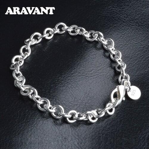 925 Sterling Silver 6mm Link Chain Bracelet For Women Silver Bracelets Jewelry