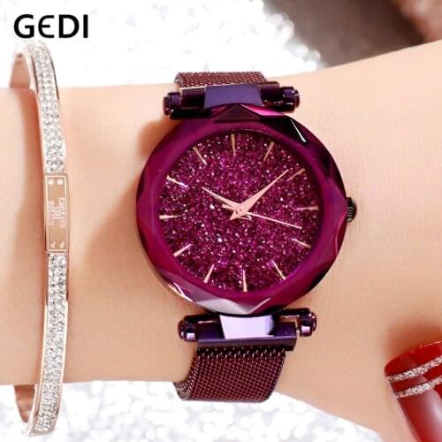 GEDI Starry Sky Bracelet Women Watch Luxury Brand Purple Crystal Watch Female Wrist Watch Fashion Girl Clock Relogio Feminino
