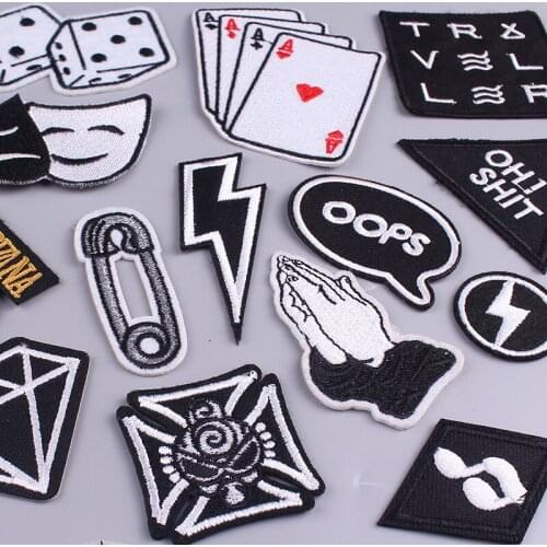 Hippie Black And White Patches Punk Band Stickers Embroidered Iron on Patches For Clothing Skull Stripes For Clothes Applique