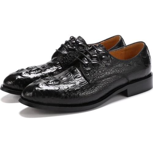 Crocodile Grain Black Business Shoes Mens Dress Shoes Genuine Leather Social Shoes Male Formal Shoes