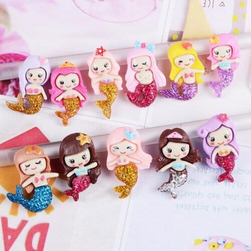 30pcs Cartoon Mermaid Flatback Resin Toys Miniatures DIY Craft Phone Shell Patch Arts Girls Hair Accessories Ornament Materials