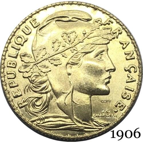 France Third Republic 1906 20 Francs Gold Copy Coin Brass Metal Liberte Replica Production Coins
