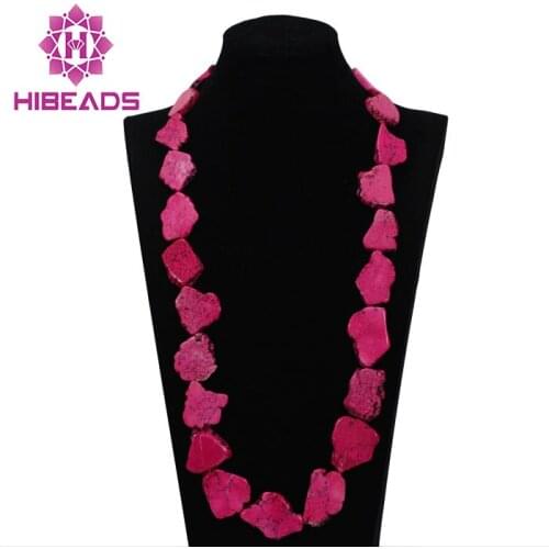 Fuchsia Pink Stone African Fashion Jewelry 34inches Indian Necklace Slice Beaded Women Gift Necklace Free Shipping TN152