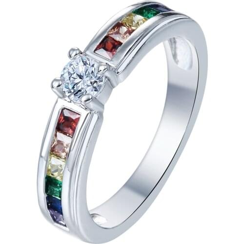 Hainon Fashion Colorful Square Zircon Finger Rings New Design Micro Paved Crystal Wedding Engagement Ring Jewelry for Women