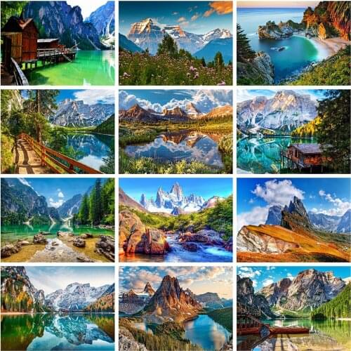 HUACAN Full Square Diamond Painting Nature Mosaic Landscape 5D DIY Diamond Embroidery Cross Stitch Mountain Handmade Gift