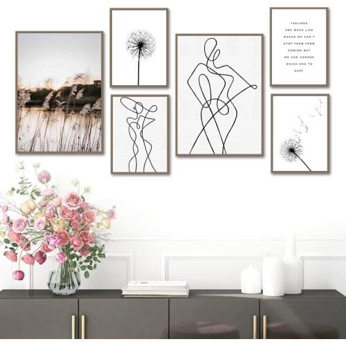 Reed Girl Lines Dandelion River Abstract Wall Art Canvas Painting Nordic Posters And Prints Wall Pictures For Living Room Decor
